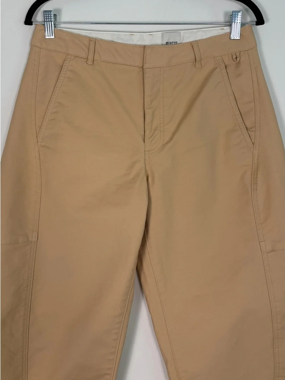 Anthropologie Maeve High Rise Curved Cropped Barrel Leg Chino Pants in Khaki - Picture 5 of 11